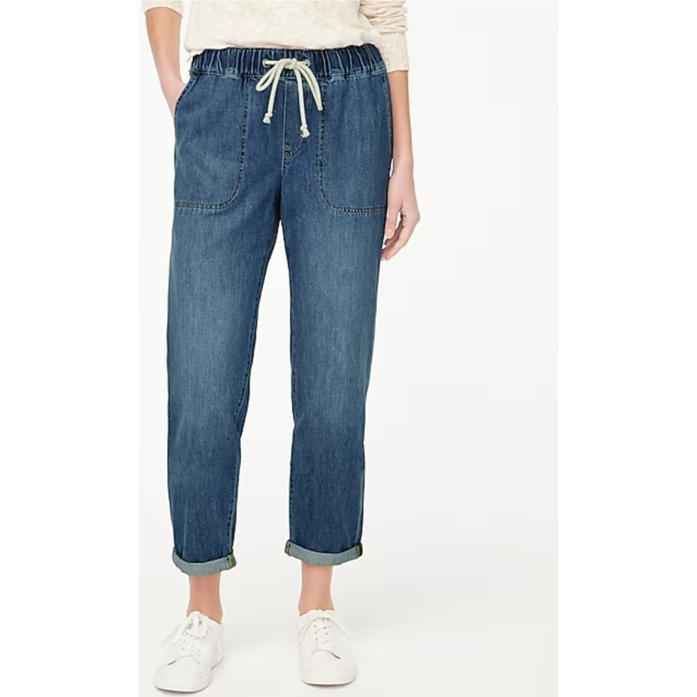 NWT J. Crew Factory Denim Drawstring Trousers in Blue Size 30